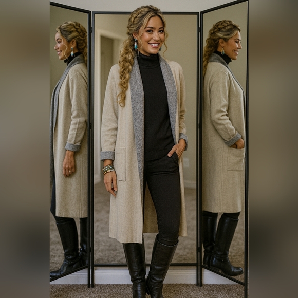 Zara Sweaters - Zara Knit Italian Wool Long Grandma Pockets Kimono Cardigan Sweater Coat Medium